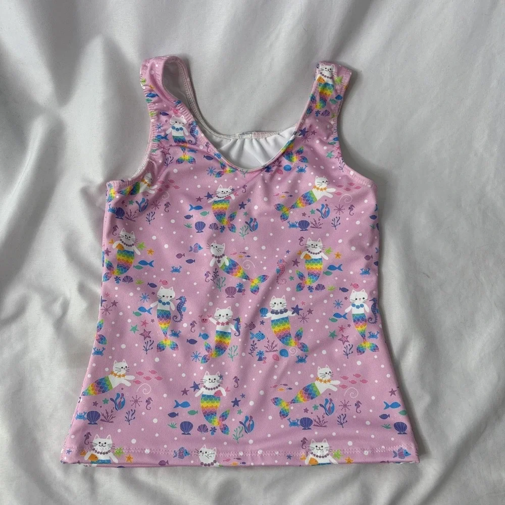 Upper Looper Girls 9 Cat Mermaid Swim Bathing Suit 3 Pc Rashuard Seahorse Pink